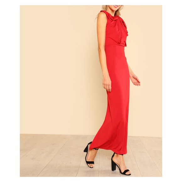 Red Statement Bow Sheath Maxi Dress - Picture 2 of 5